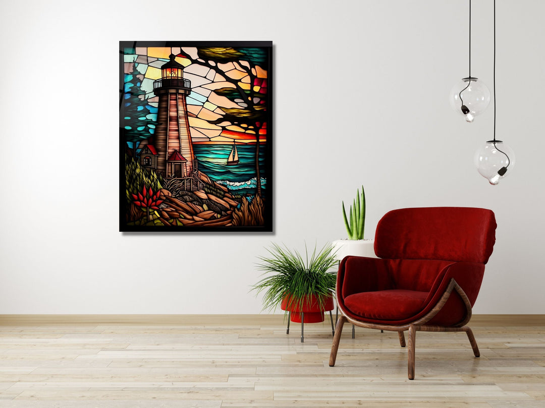 Stained Glass Light House Pattern Wall Art Window-Wall Painting Decor