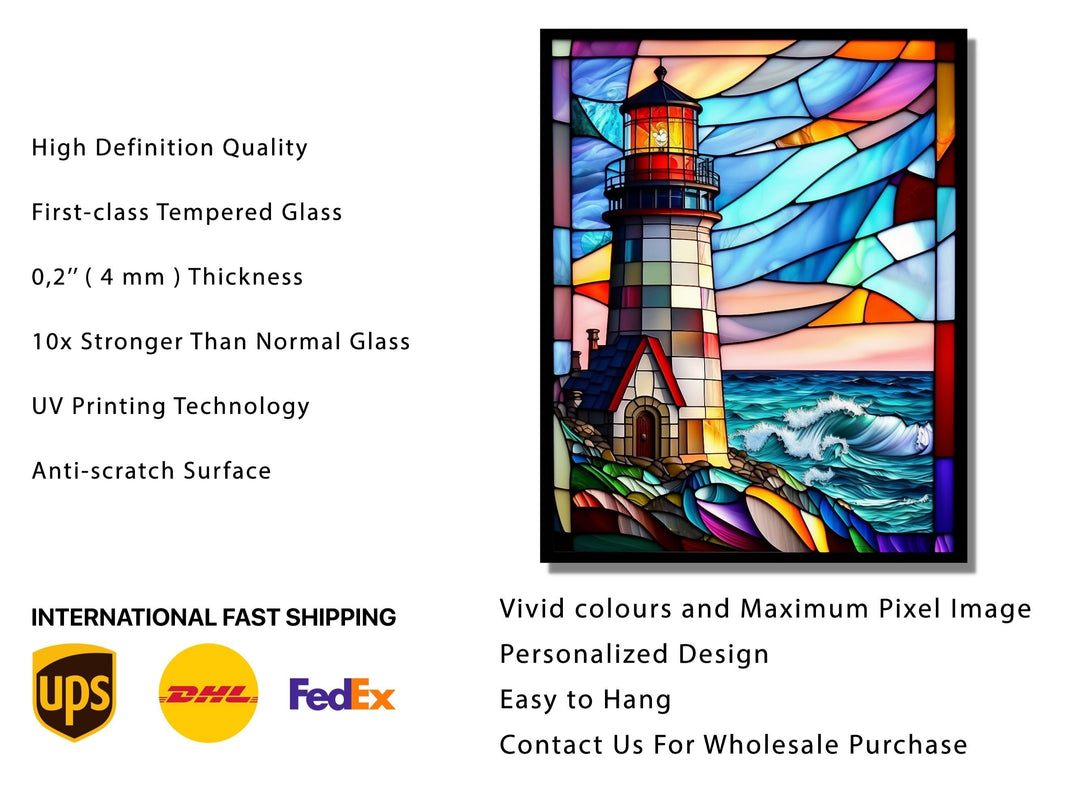 Lighthouse Stained Glass Pattern Wall Art - Home&Office Glass Printing Wall Decor