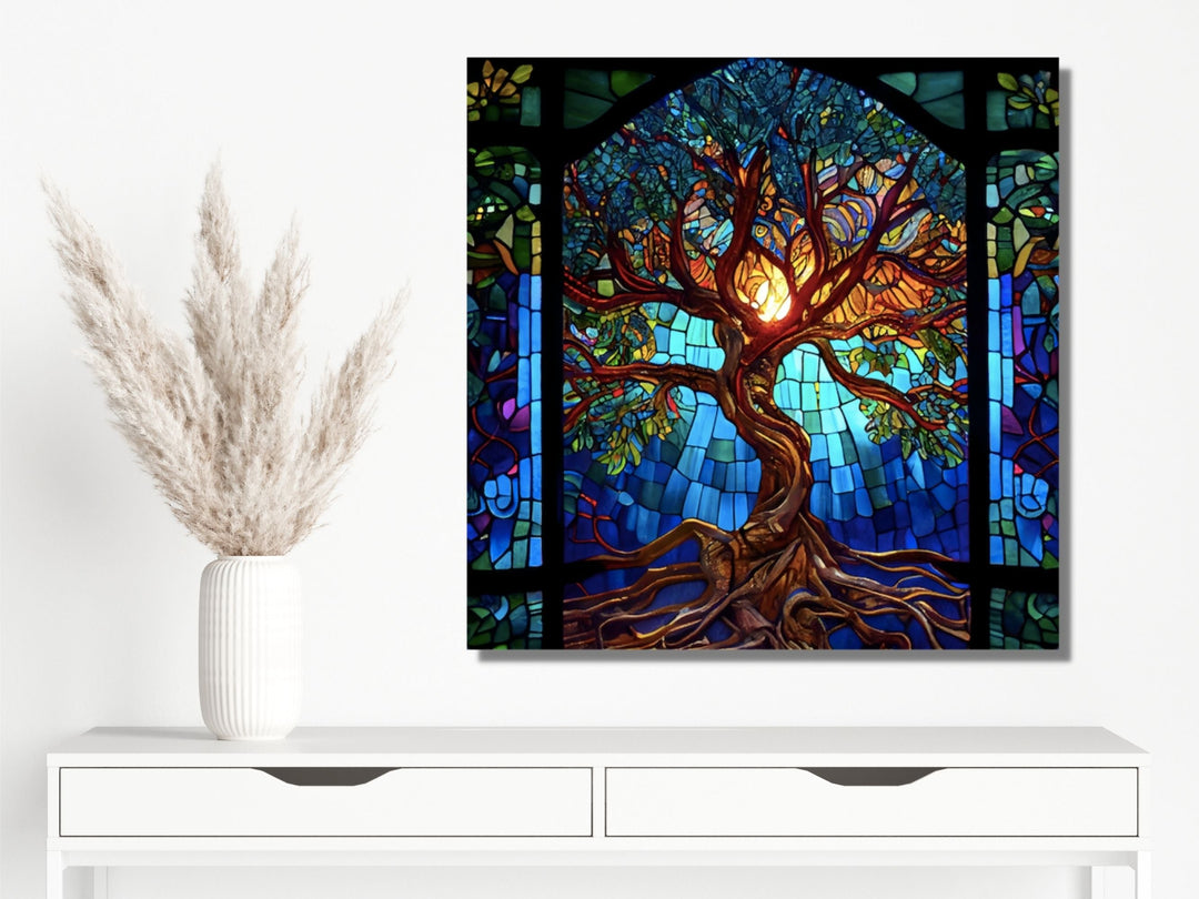 Stained Glass Tree of Life Pattern Wall Art Decor-Home&Office Glass Printing Wall Painting