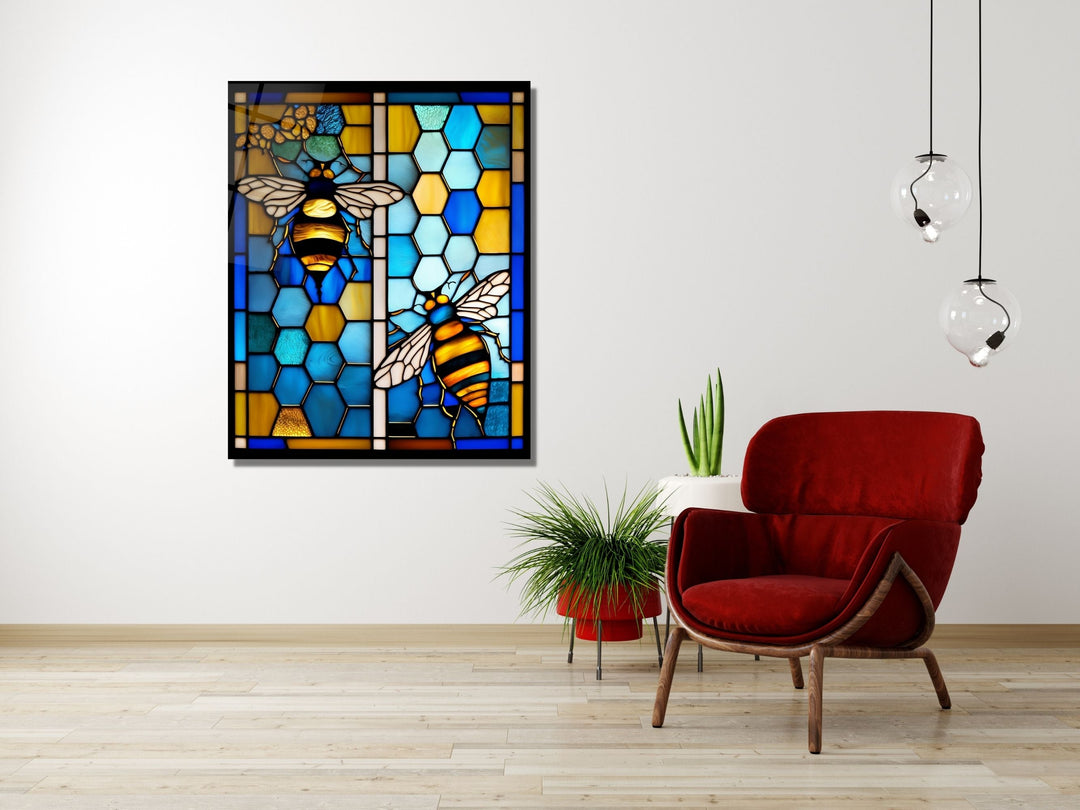 Stained Glass Bee Pattern Wall Art Window-Wall Painting Decor