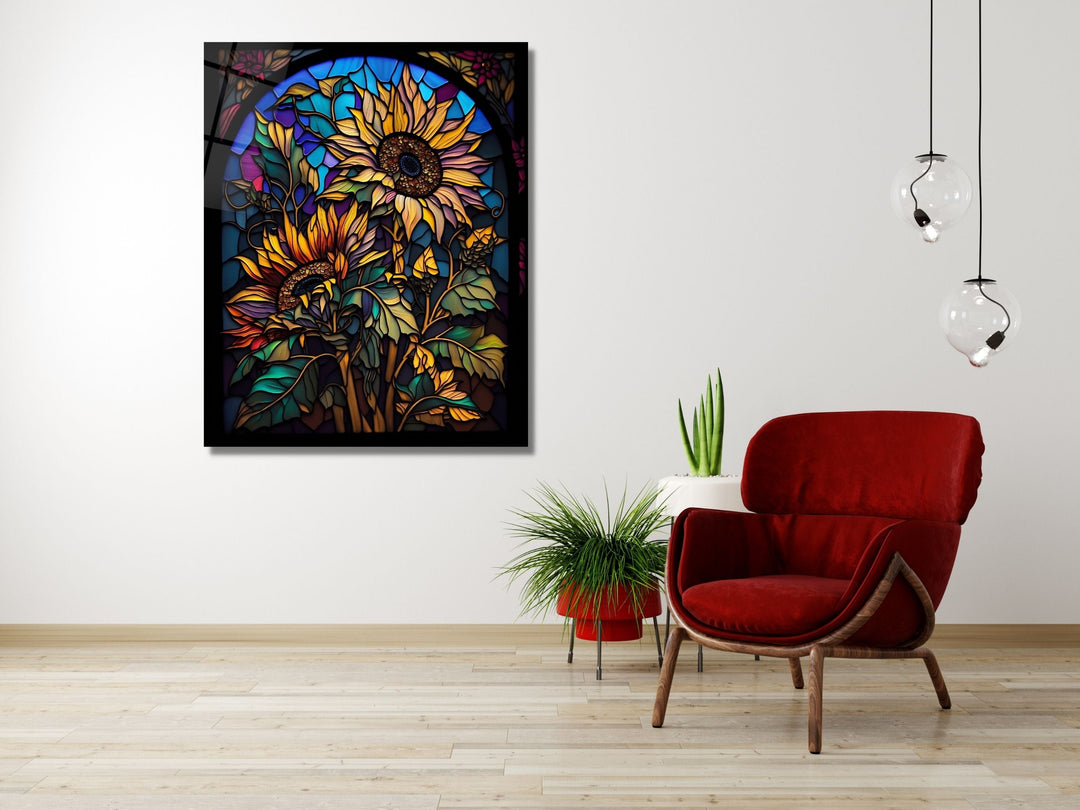 Stained Glass Sunflower Pattern Wall Art Window-Wall Painting Decor