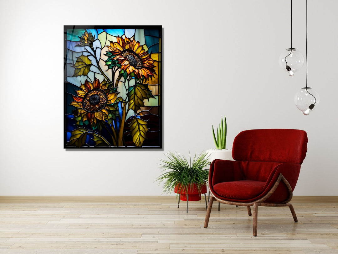 Stained Glass Sunflower Pattern Wall Art Window-Wall Painting Decor