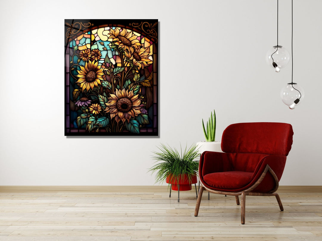 Stained Glass Sunflower Pattern Wall Art Window-Wall Painting Decor