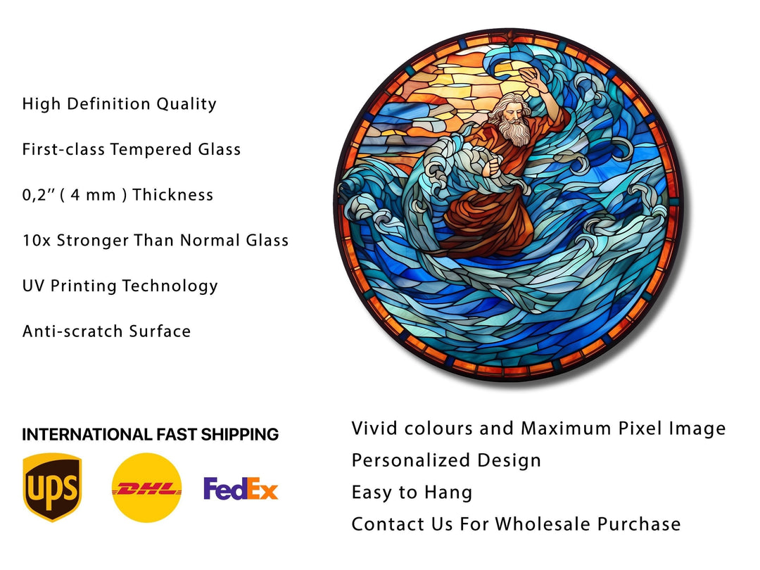 Stained Glass Ocean Wave Pattern Wall Art Window-Wall Painting Decor