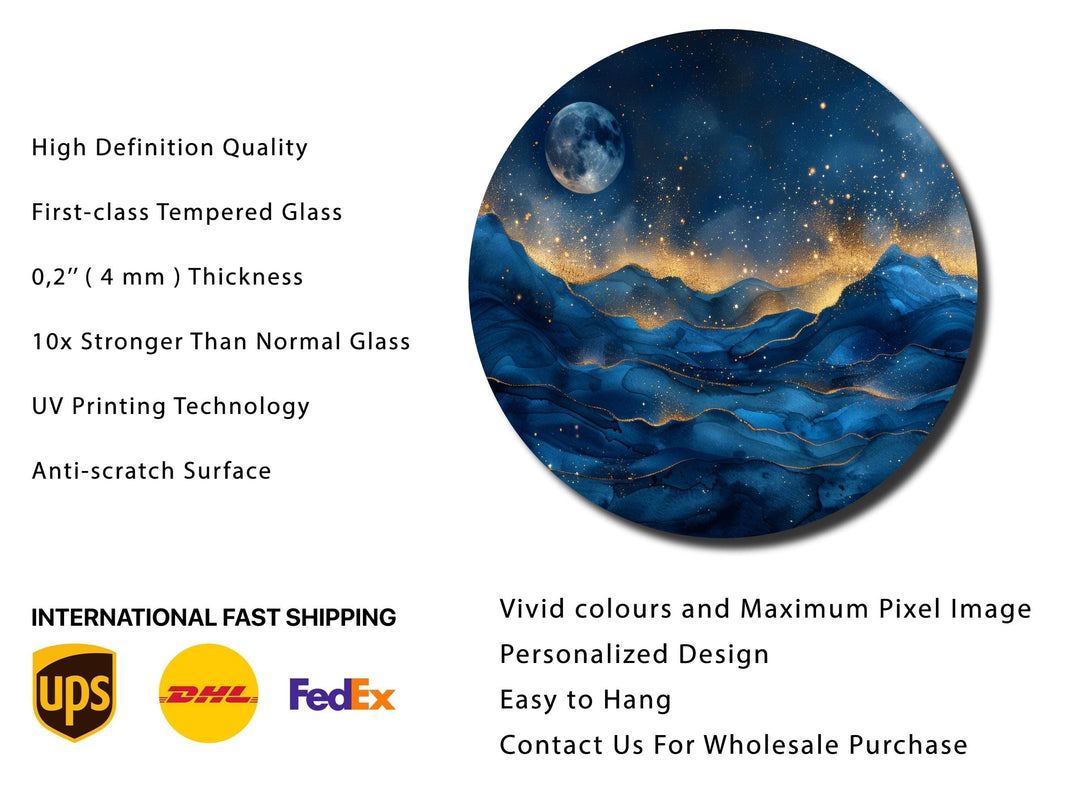 Abstract Blue Moon Wall Art Decor-Home&Office Glass Printing Wall Painting