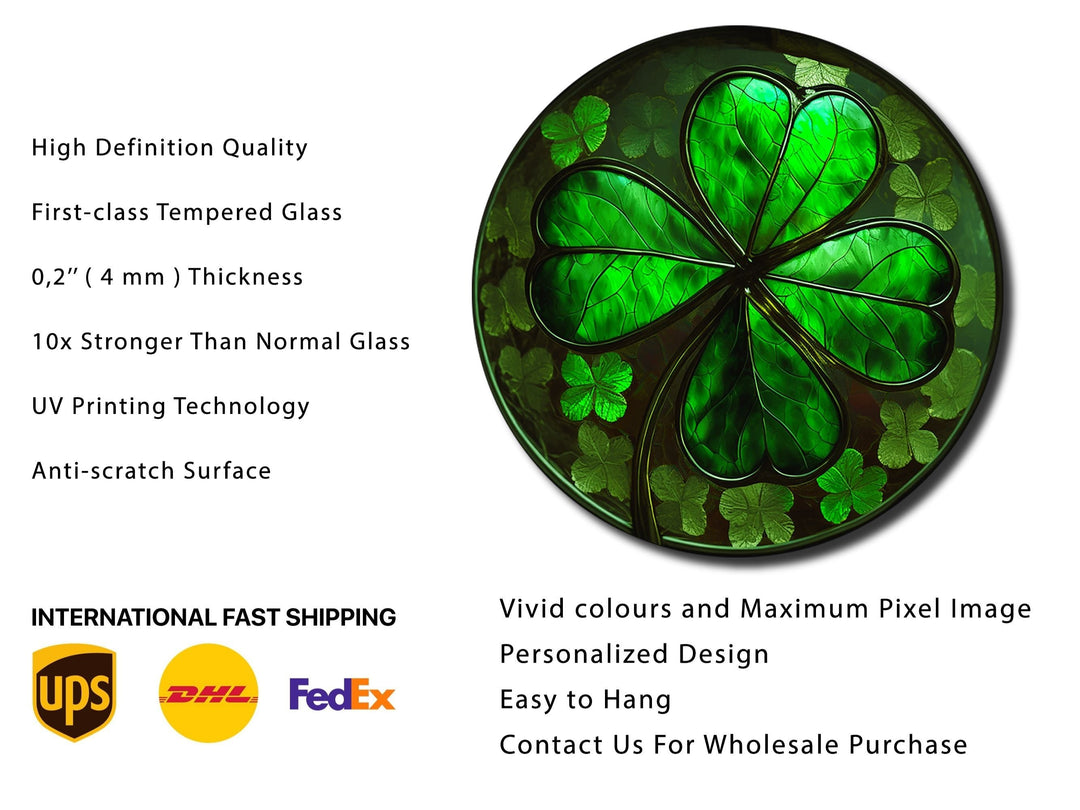 Four-Leaf Clover Pattern Glass Printing Wall Art-Wall Painting Decor