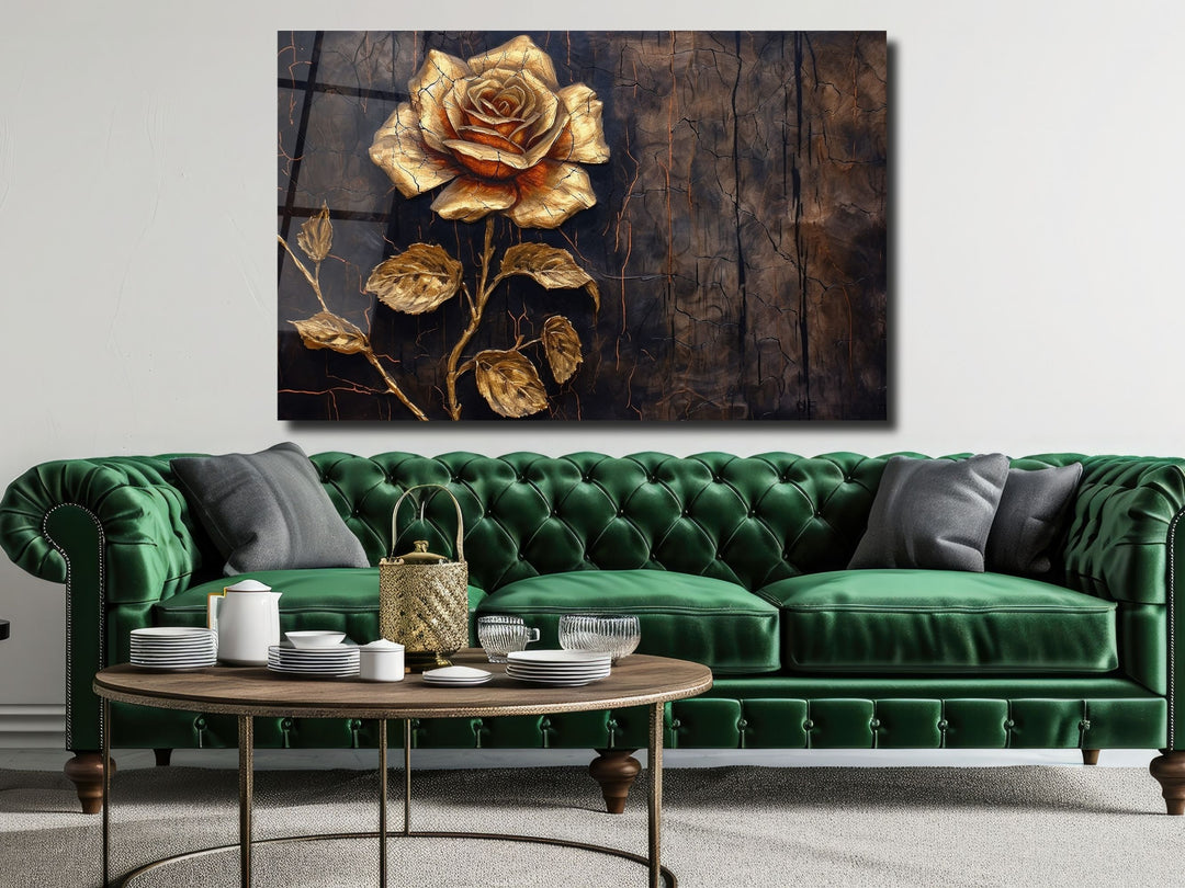 Gold Rose Glass Printing Wall Art - Glass Wall Decor