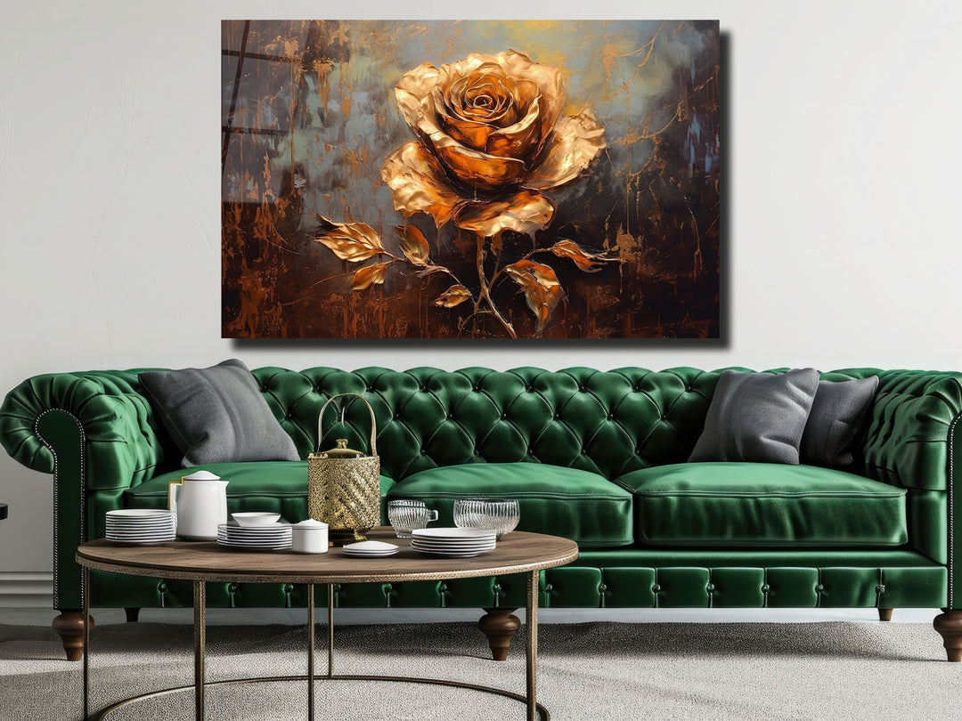 Gold Flower Glass Printing Wall Art - Glass Wall Decor