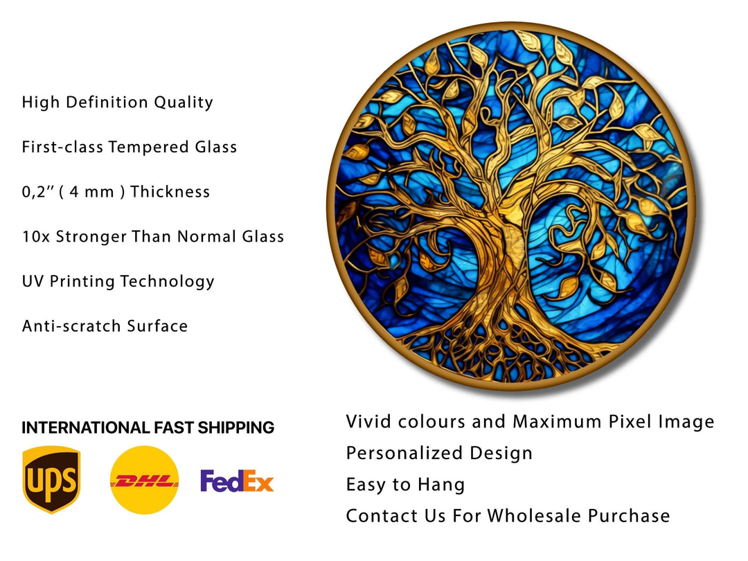 Tree of Life Stained Glass Pattern Wall Art Window-Wall Painting Decor Round