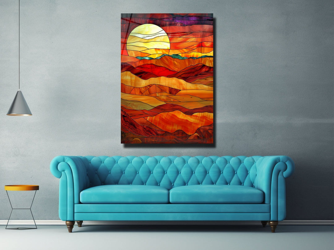 Stained Glass Sunset Pattern Wall Art Decor-Home&Office Glass Printing Wall Painting