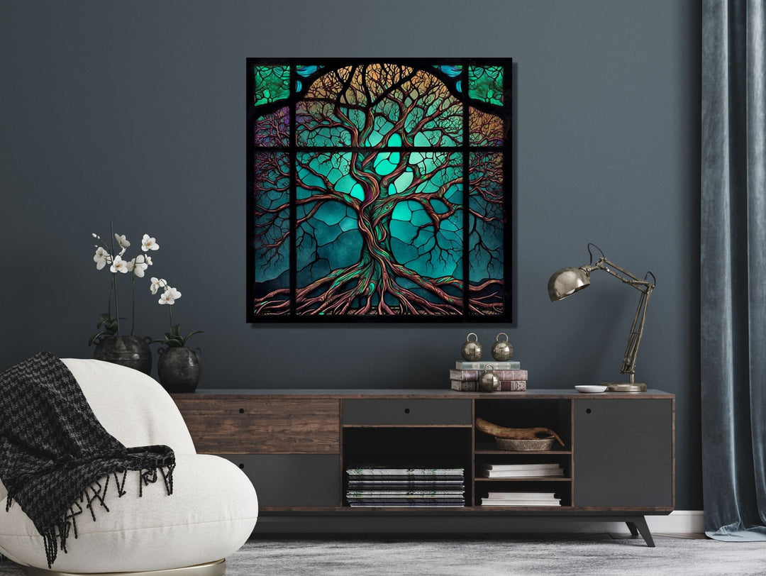 Stained Glass Wall Art Tree of Life Window-Wall Painting Decor Panel