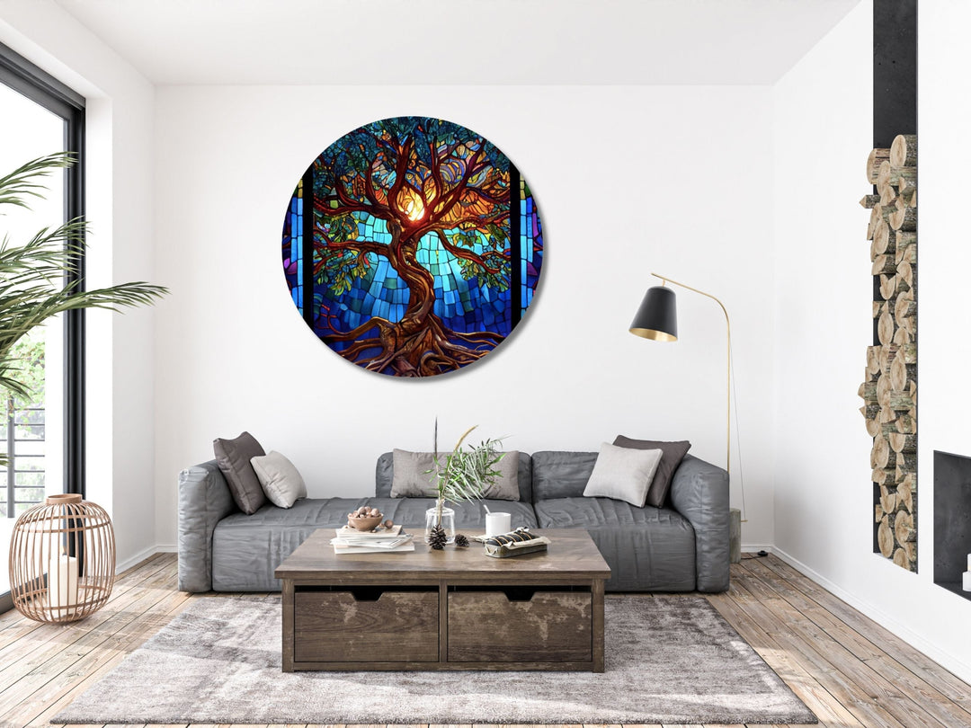 Stained Glass Wall Art Tree of Life Window-Wall Painting Decor Panel