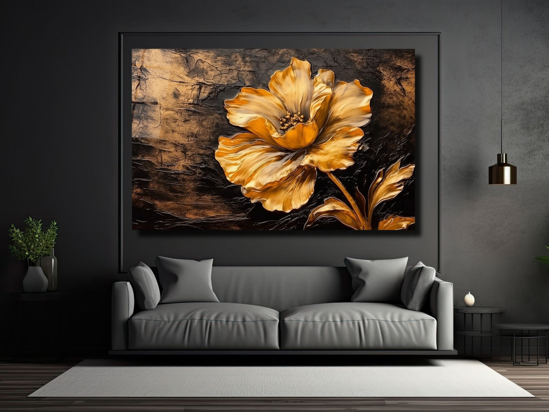 Gold Flower Glass Printing Wall Art - Glass Wall Decor