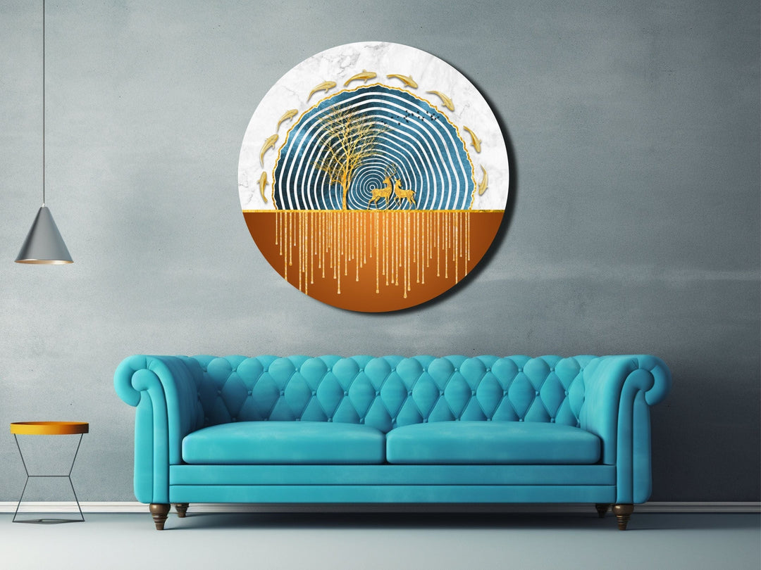 Abstract Blue Gold Wall Art Decor-Home&Office Glass Printing Wall Painting