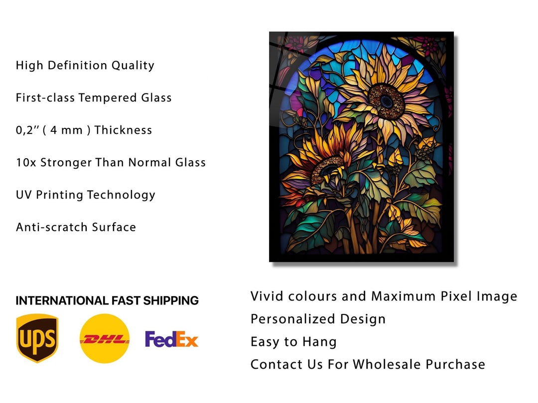 Stained Glass Sunflower Pattern Wall Art Window-Wall Painting Decor