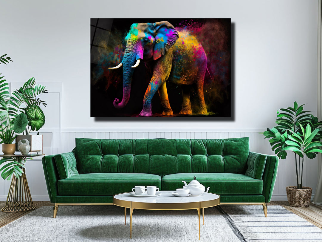 Colorful Elephant Glass Printing Wall Art - Modern Glass Wall Decor