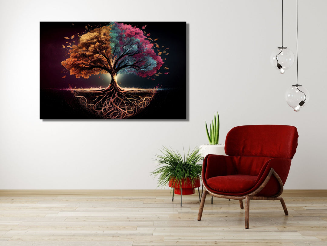 Tree of Life Pattern Tempered Glass Printing Wall Art-Home Office Wall Painting Decor