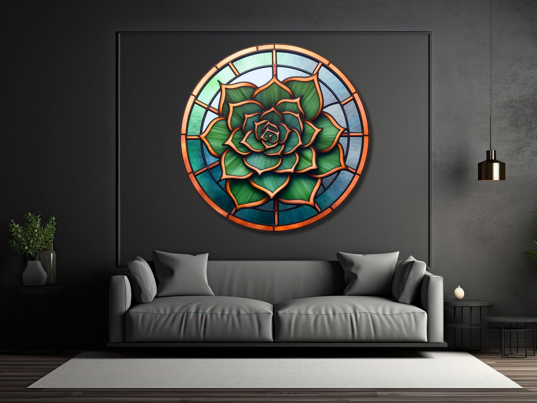 Stained Glass Lotus Flower Pattern Wall Art Decor-Glass Printing Wall Painting Round