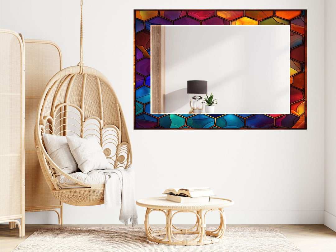 Abstract Stained Glass Pattern Wall Mirror-Home Office Wall Decoration