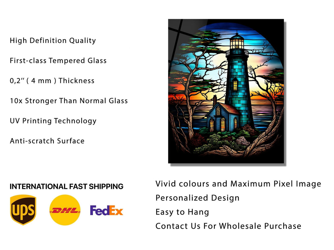 Stained Glass Light House Pattern Wall Art Window-Wall Painting Decor