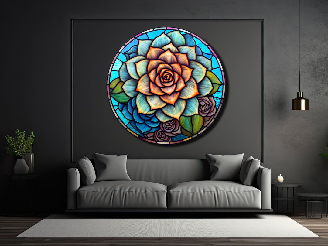 Stained Glass Lotus Flower Pattern Wall Art Decor-Glass Printing Wall Painting Round