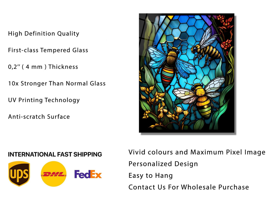 Stained Glass Bee Pattern Wall Art Window-Wall Painting Decor