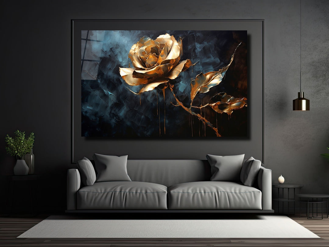 Gold Rose Glass Printing Wall Art - Glass Wall Decor