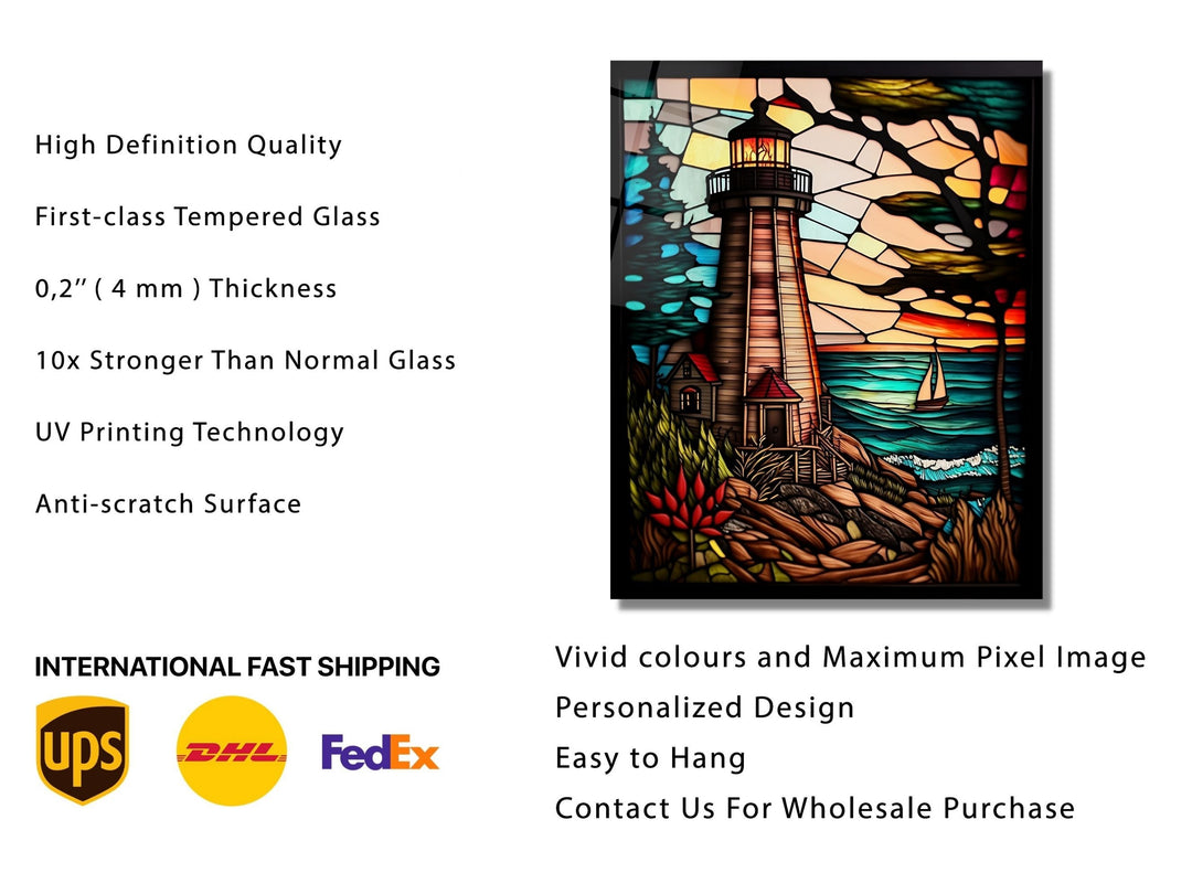 Stained Glass Light House Pattern Wall Art Window-Wall Painting Decor