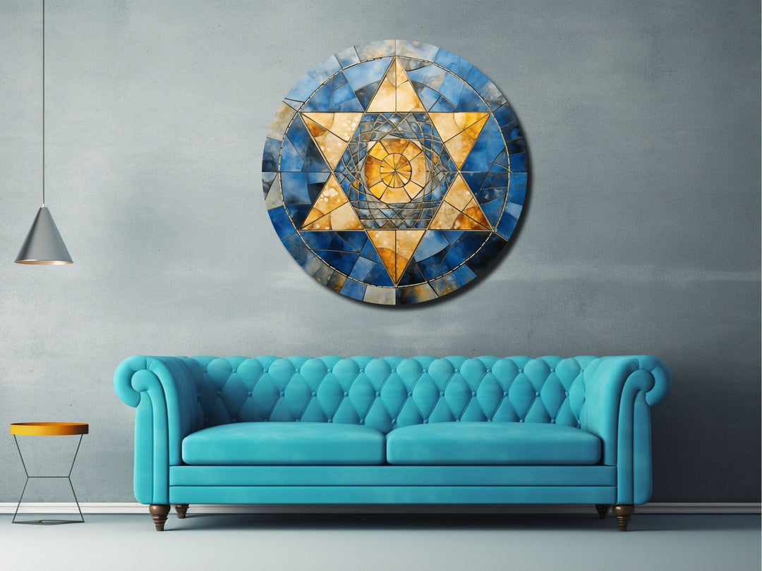 Star of David Colorful Stained Glass Pattern Wall Art Decor-Home&Office Glass Printing Wall Painting