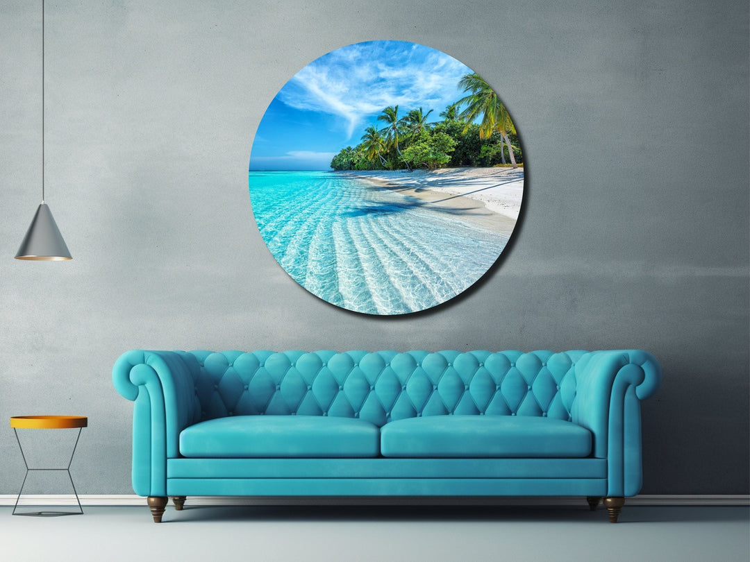 Blue Tropical Ocean Beach Wall Art Decor-Home&Office Glass Printing Wall Painting