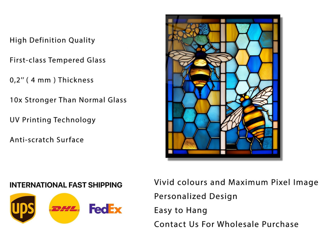 Stained Glass Bee Pattern Wall Art Window-Wall Painting Decor