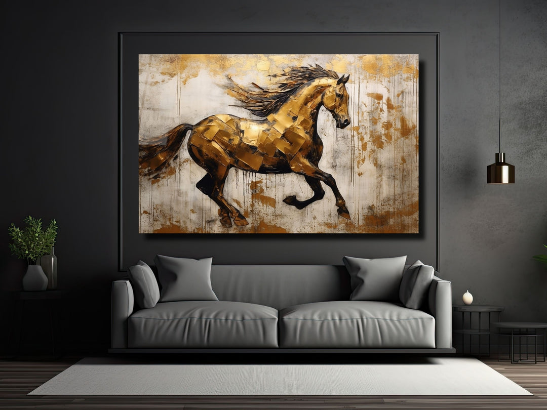 Gold Horse Glass Printing Wall Art - Glass Wall Decor