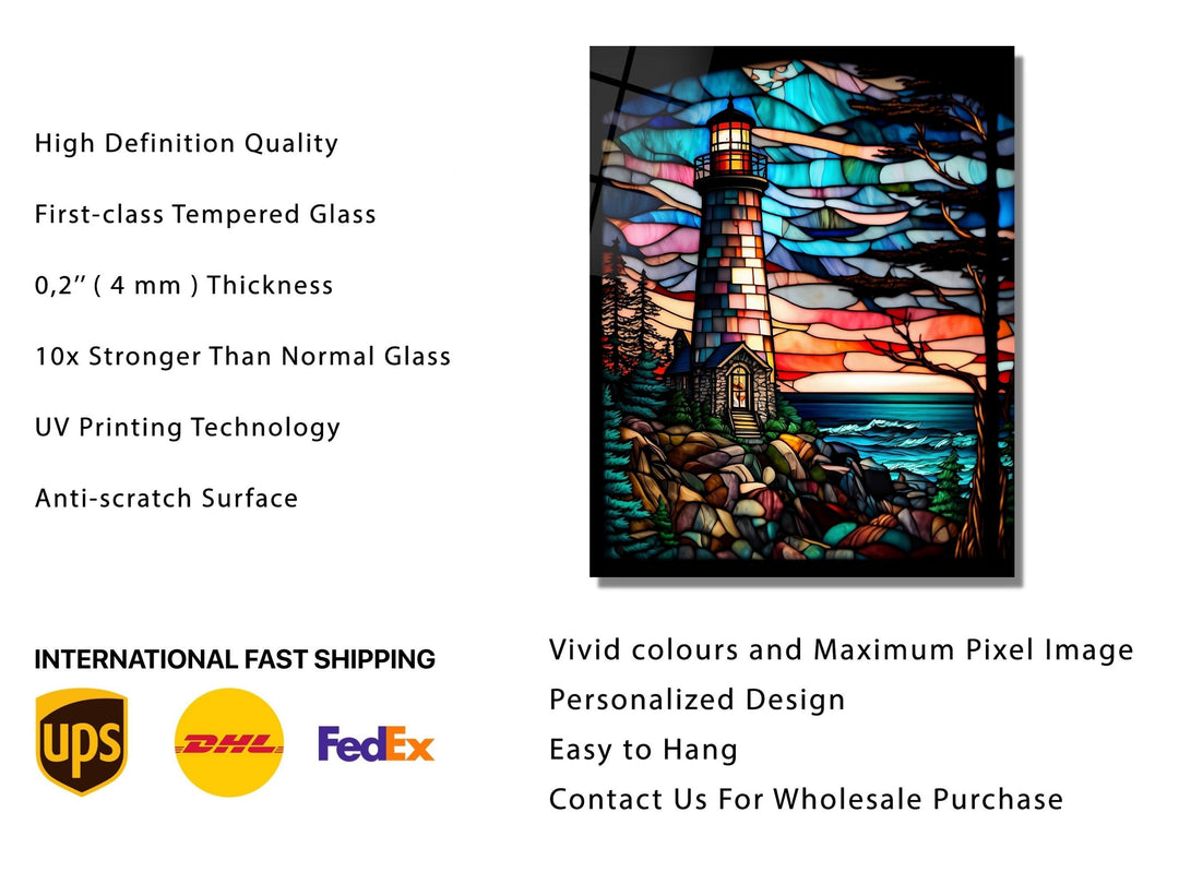 Stained Glass Light House Pattern Wall Art Window-Wall Painting Decor