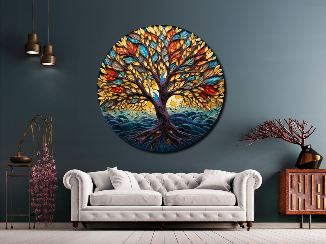 Tree of Life Stained Glass Pattern Wall Art Window-Wall Painting Decor Round