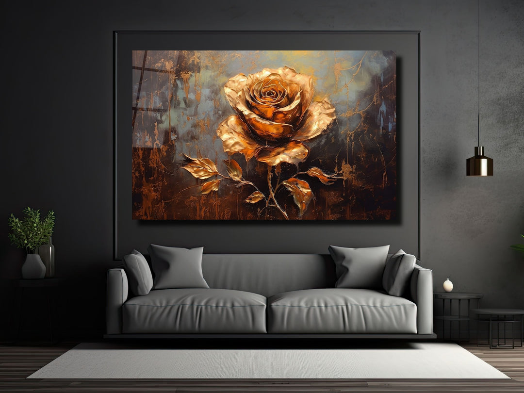 Gold Flower Glass Printing Wall Art - Glass Wall Decor