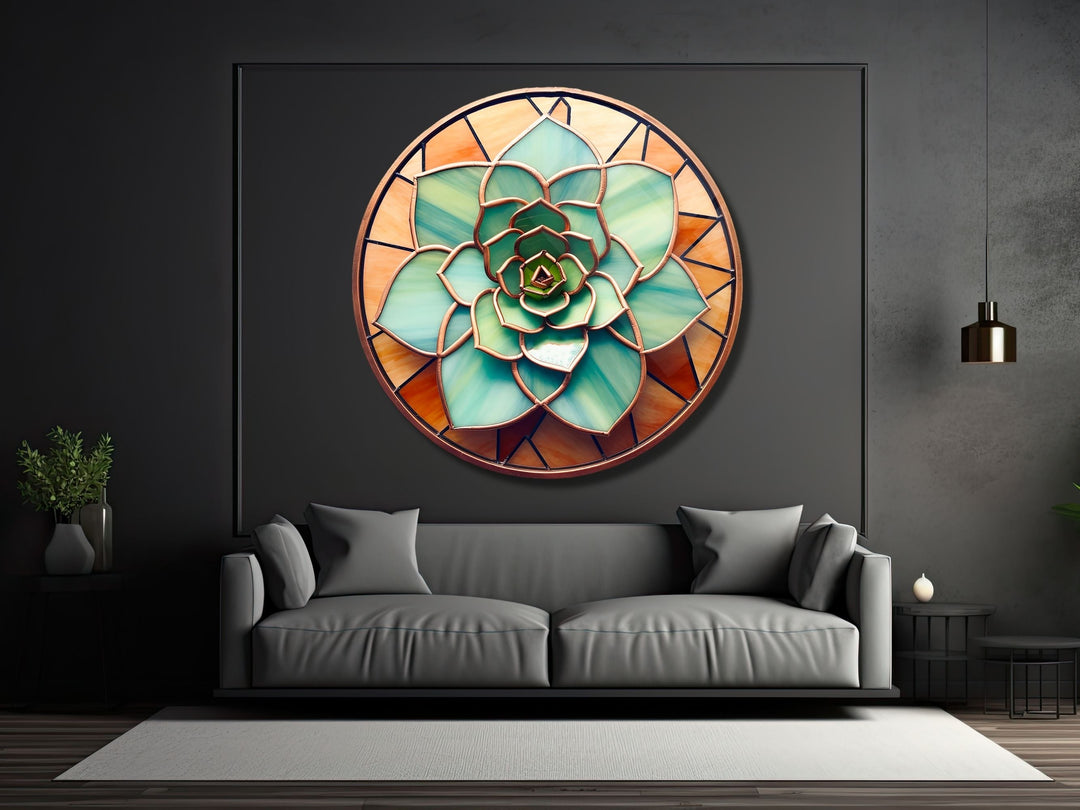 Stained Glass Lotus Flower Pattern Wall Art Decor-Glass Printing Wall Painting Round