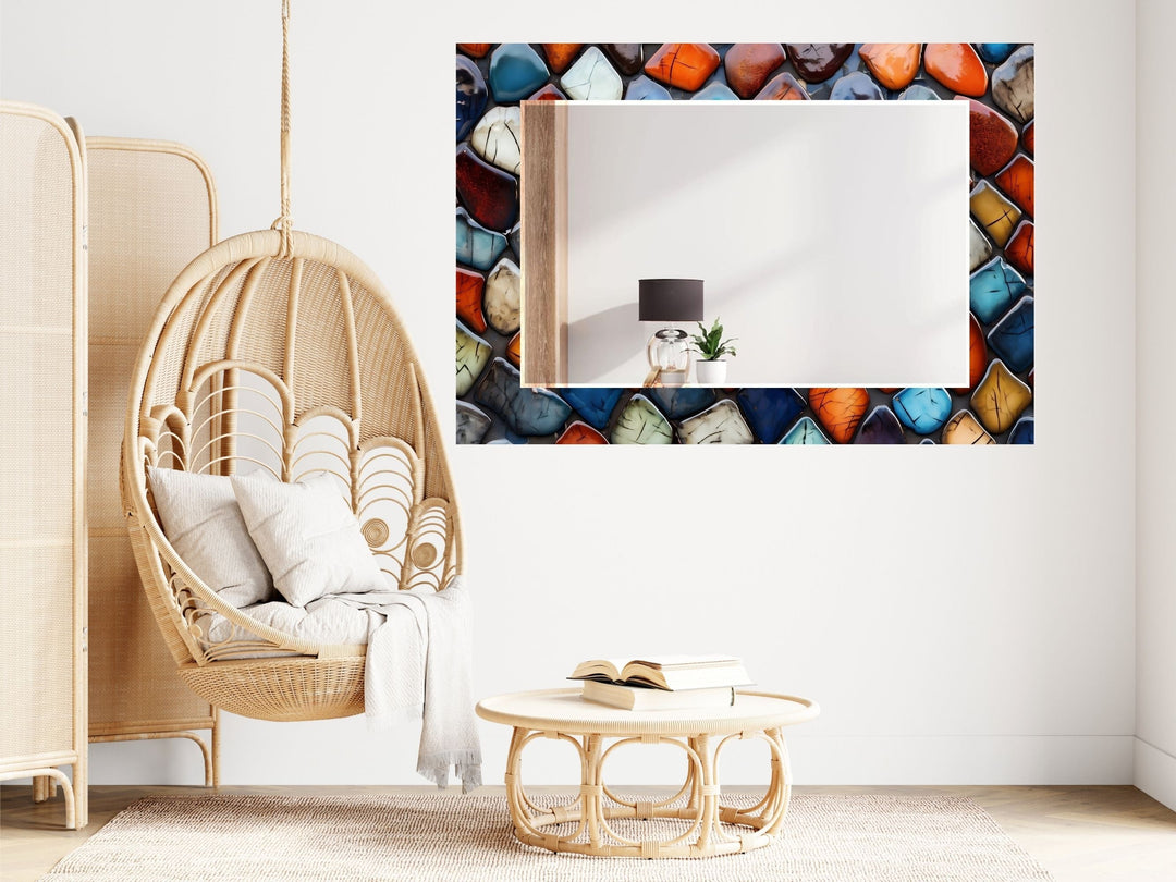 Abstract Colorful Stone Design Wall Mirror Decoration