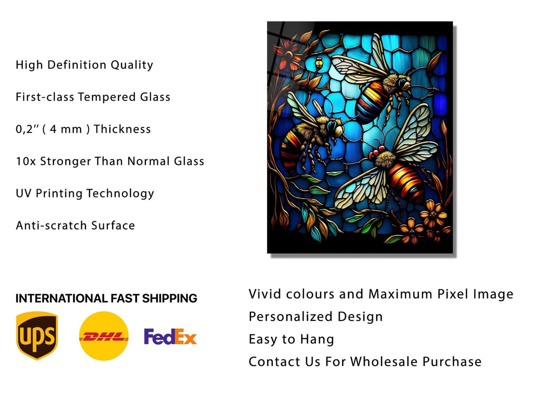 Stained Glass Bee Pattern Wall Art Window-Wall Painting Decor