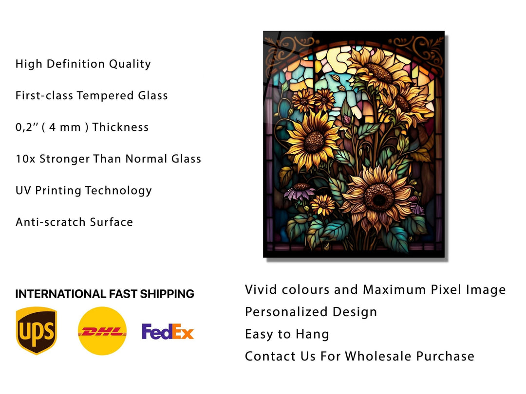 Stained Glass Sunflower Pattern Wall Art Window-Wall Painting Decor