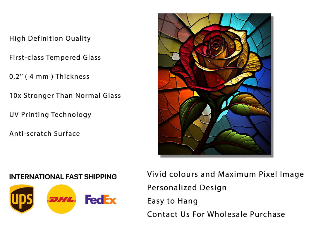 Stained Glass Rose Pattern Wall Art Window-Wall Painting Decor