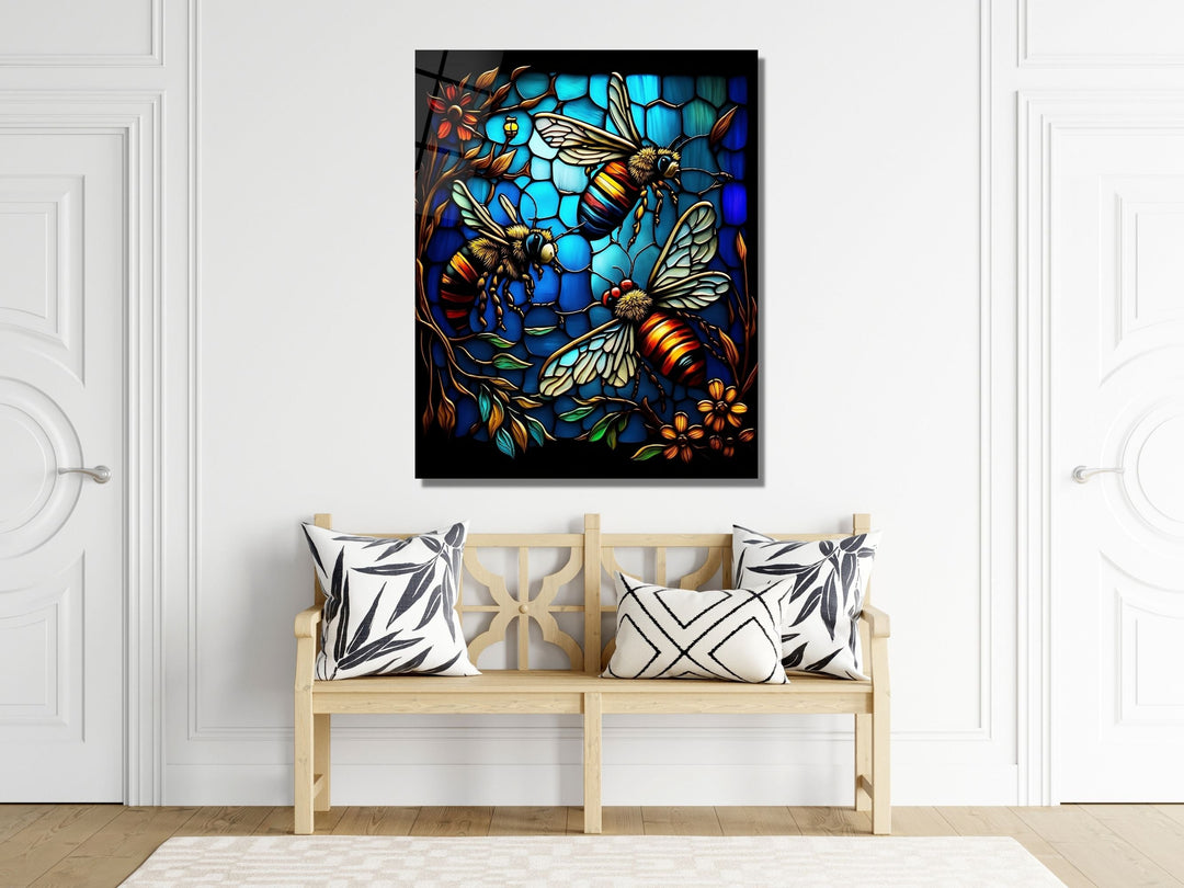 Stained Glass Bee Pattern Wall Art Window-Wall Painting Decor