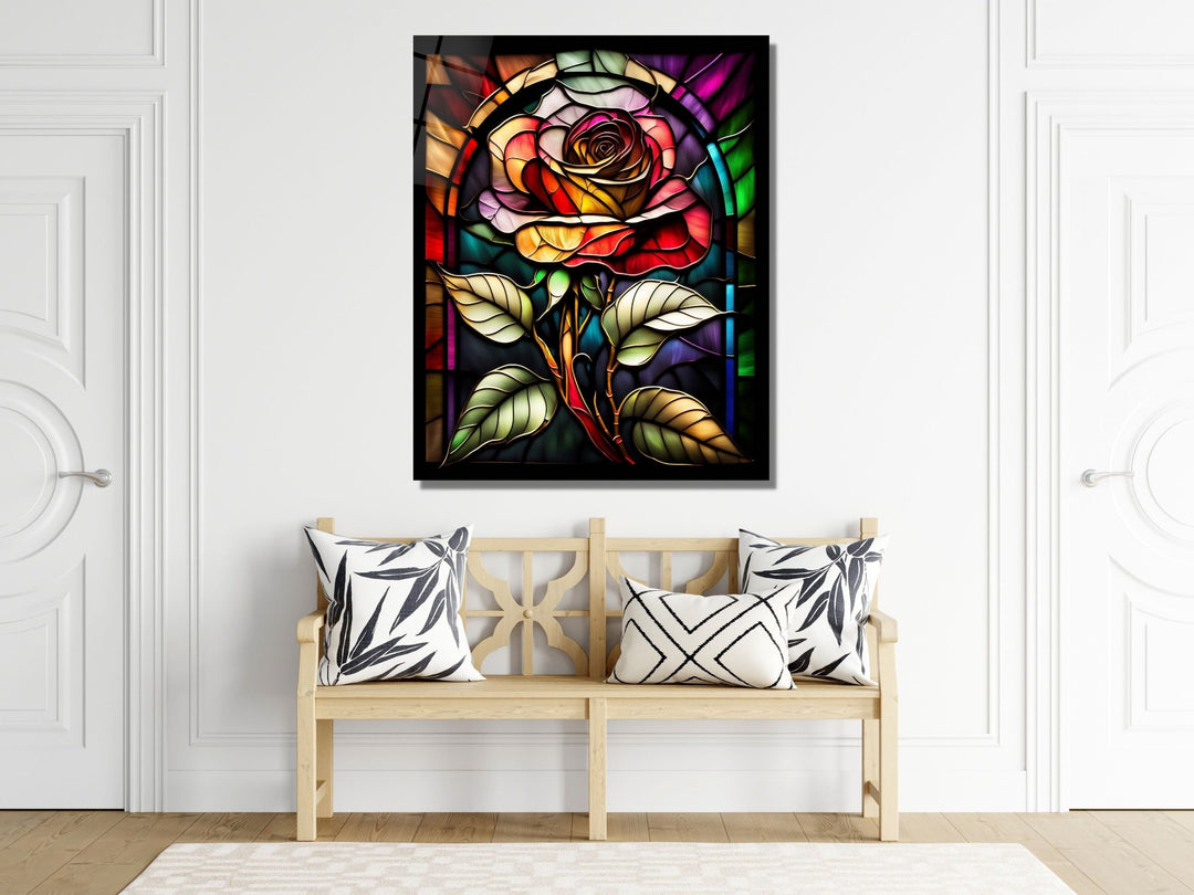 Stained Glass Rose Pattern Wall Art Window-Wall Painting Decor