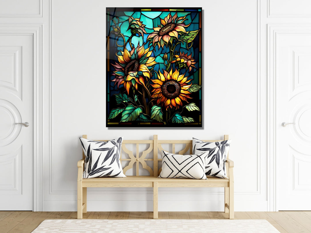 Stained Glass Sunflower Pattern Wall Art Window-Wall Painting Decor