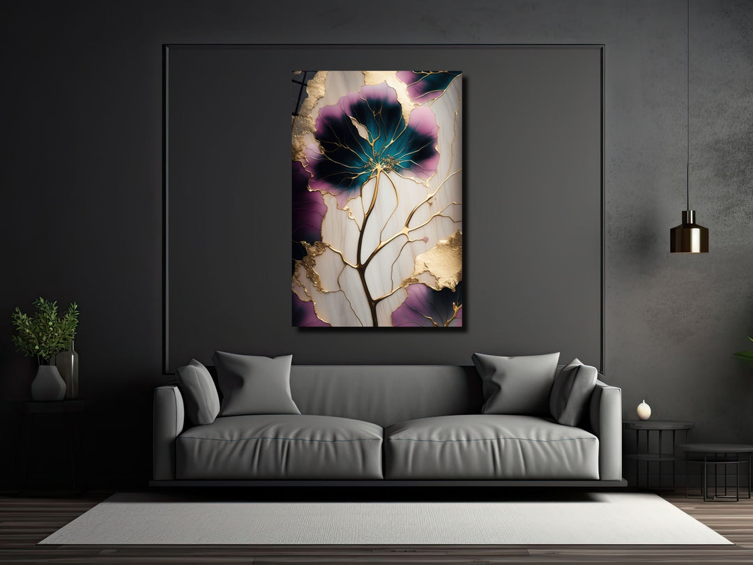 Abstract Floral Marble Design Glass Wall Art-Home&Office Glass Printing Wall Decor