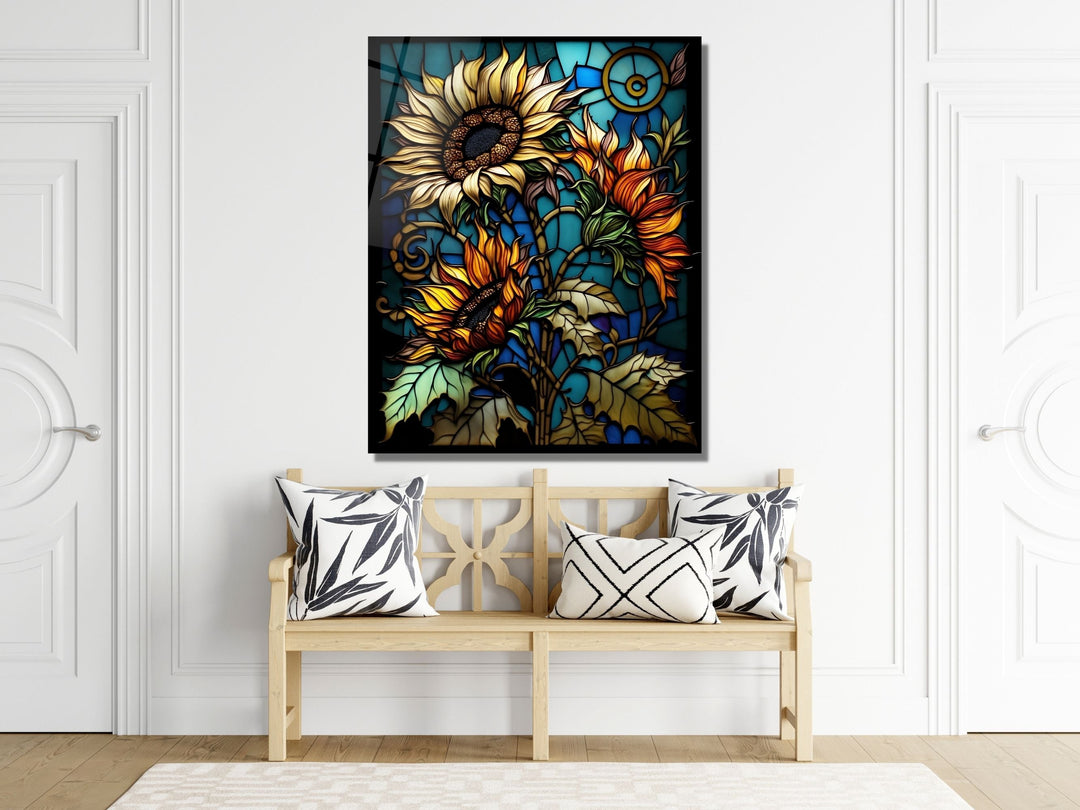 Stained Glass Sunflower Pattern Wall Art Window-Wall Painting Decor