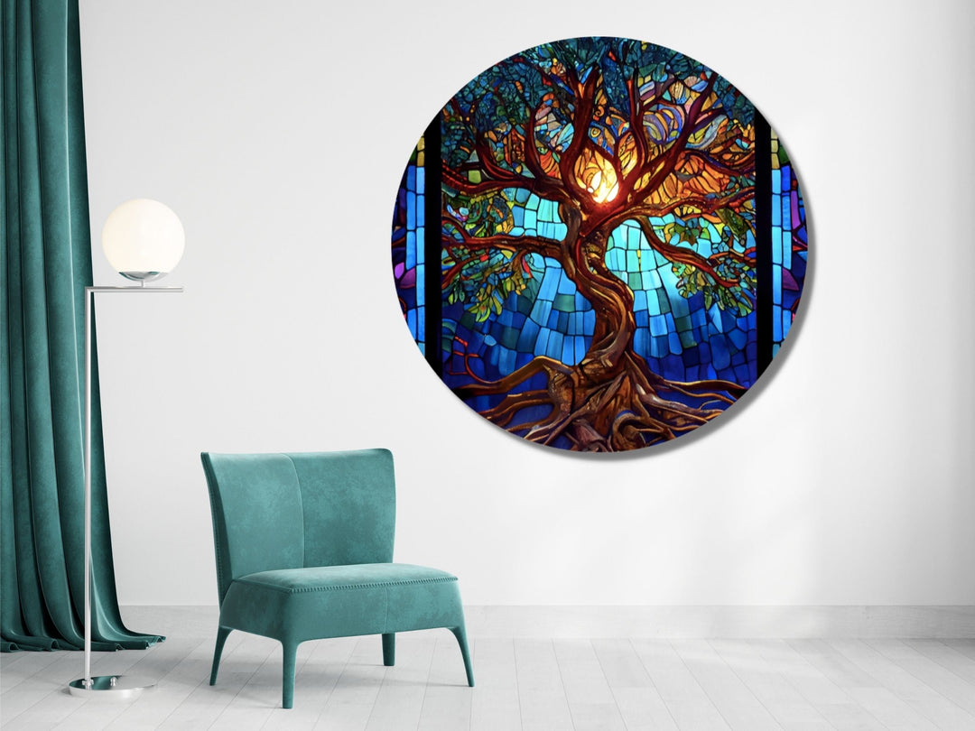 Stained Glass Wall Art Tree of Life Window-Wall Painting Decor Panel