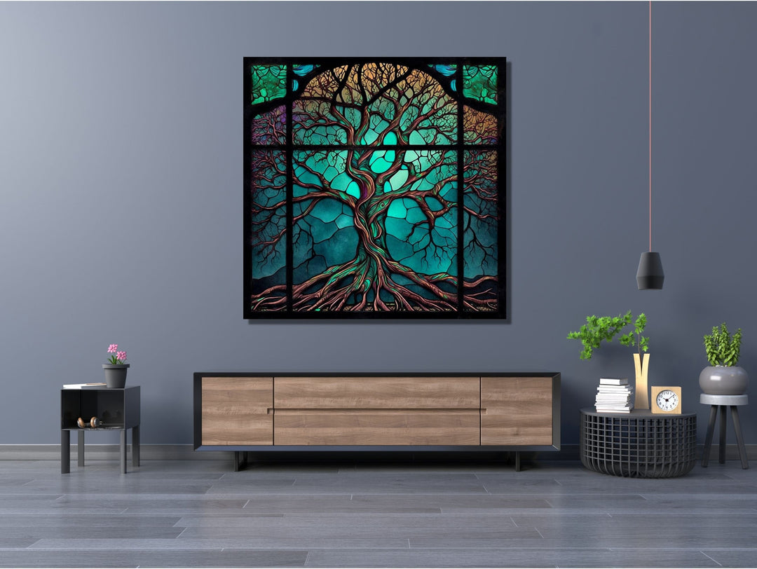 Stained Glass Wall Art Tree of Life Window-Wall Painting Decor Panel