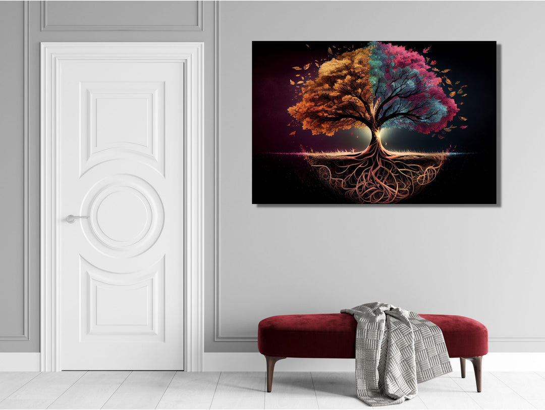 Tree of Life Pattern Tempered Glass Printing Wall Art-Home Office Wall Painting Decor