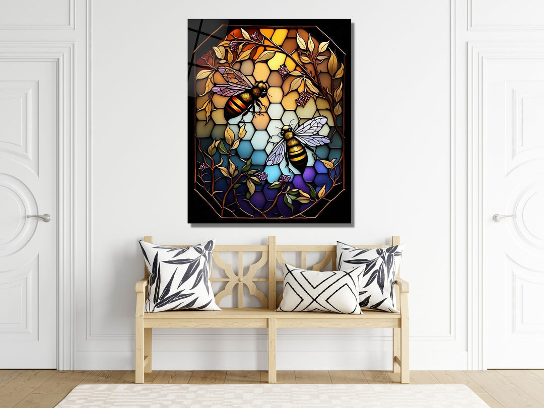 Stained Glass Bee Pattern Wall Art Window-Wall Painting Decor