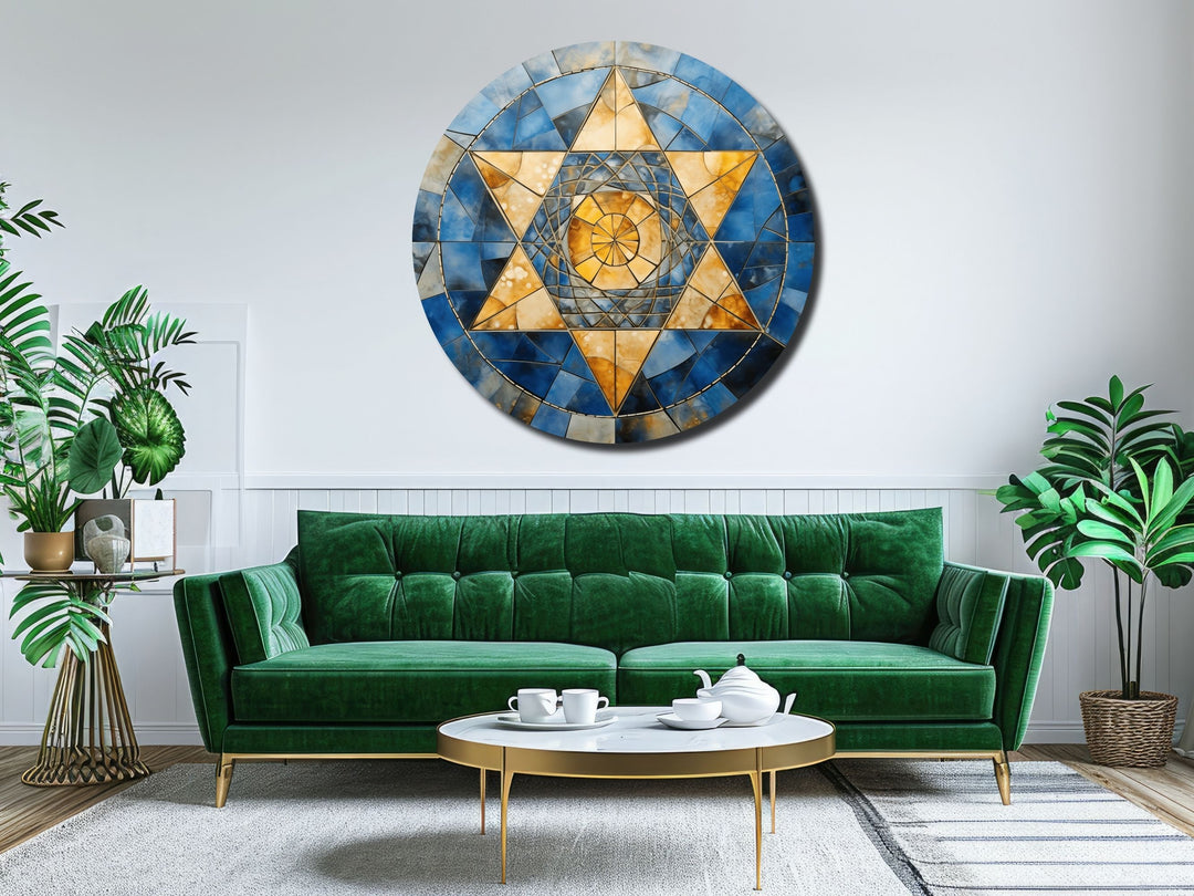 Star of David Colorful Stained Glass Pattern Wall Art Decor-Home&Office Glass Printing Wall Painting